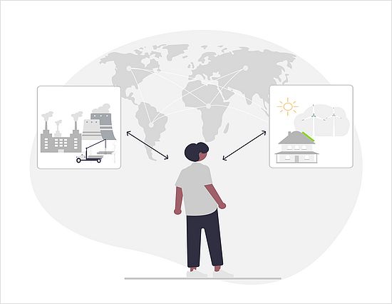 person deciding between fossil fuel and renewable energy
