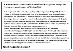 Masterarbeit/Projekt " Bevölkerungsbasierte Präventionsforschung psychischer Störungen unter Verwendung von open science/open data" (Dr. Marcel Miché)