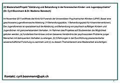 Masterarbeit/Projekt "Abklärung und Behandlung in der forensischen Kinder- und Jugendpsychiatrie" (Dr. Cyril Boonmann & Dr. Madleina Manetsch)