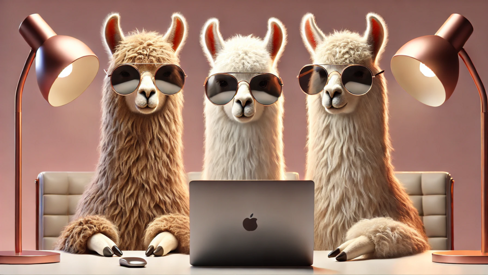 Drei Lamas am Laptop