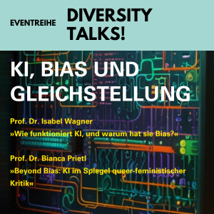 flyer für diversitytalks mit dem Titel "KI, Bias und Gleichstellung"